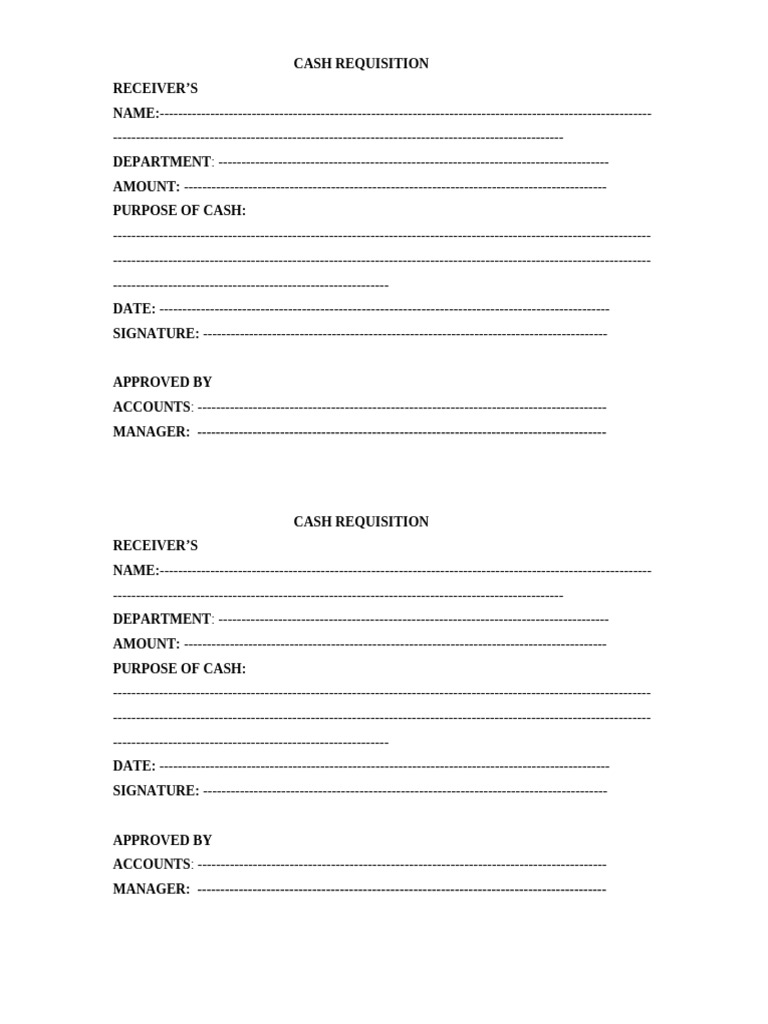 Cash Requisition Form Template | PDF | Finance & Money Management