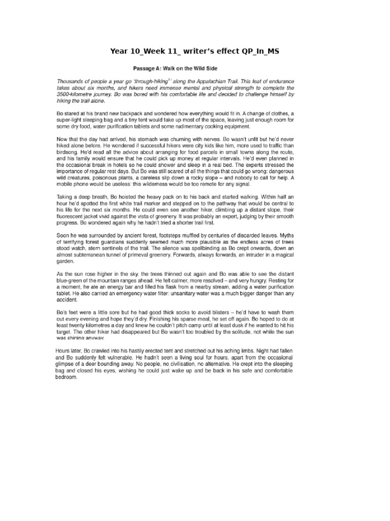 Year 10 - Week 11 - Writer's Effect | PDF