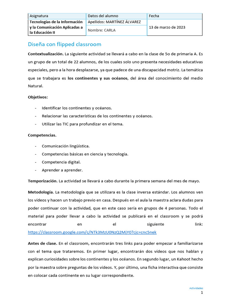 Flipped Classroom: Continentes y Océanos | PDF | Aprendizaje | Cognición