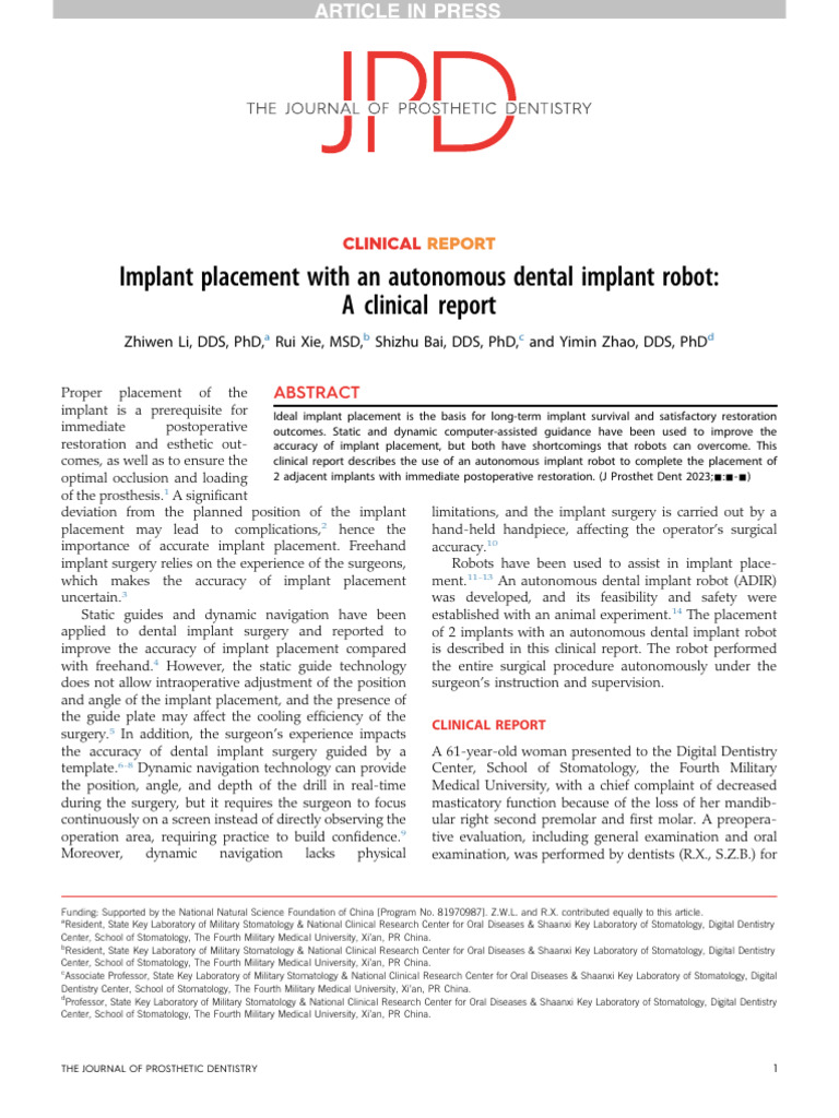 Autonomous Dental Implant Robot | PDF | Dental Implant | Dentistry