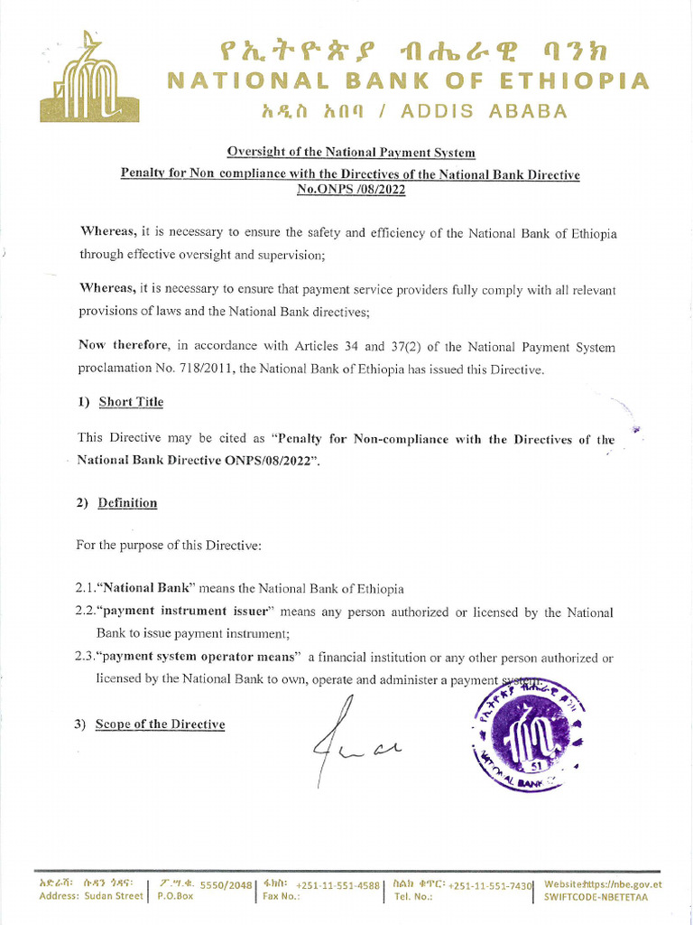 Penality For Non Compliance With National Bank Directive No ...