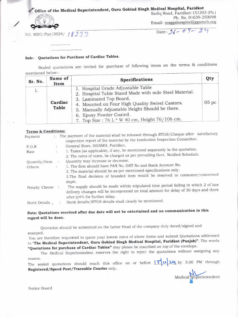 Quotations for Cardiac Tables Purchase | PDF | Finance & Money ...