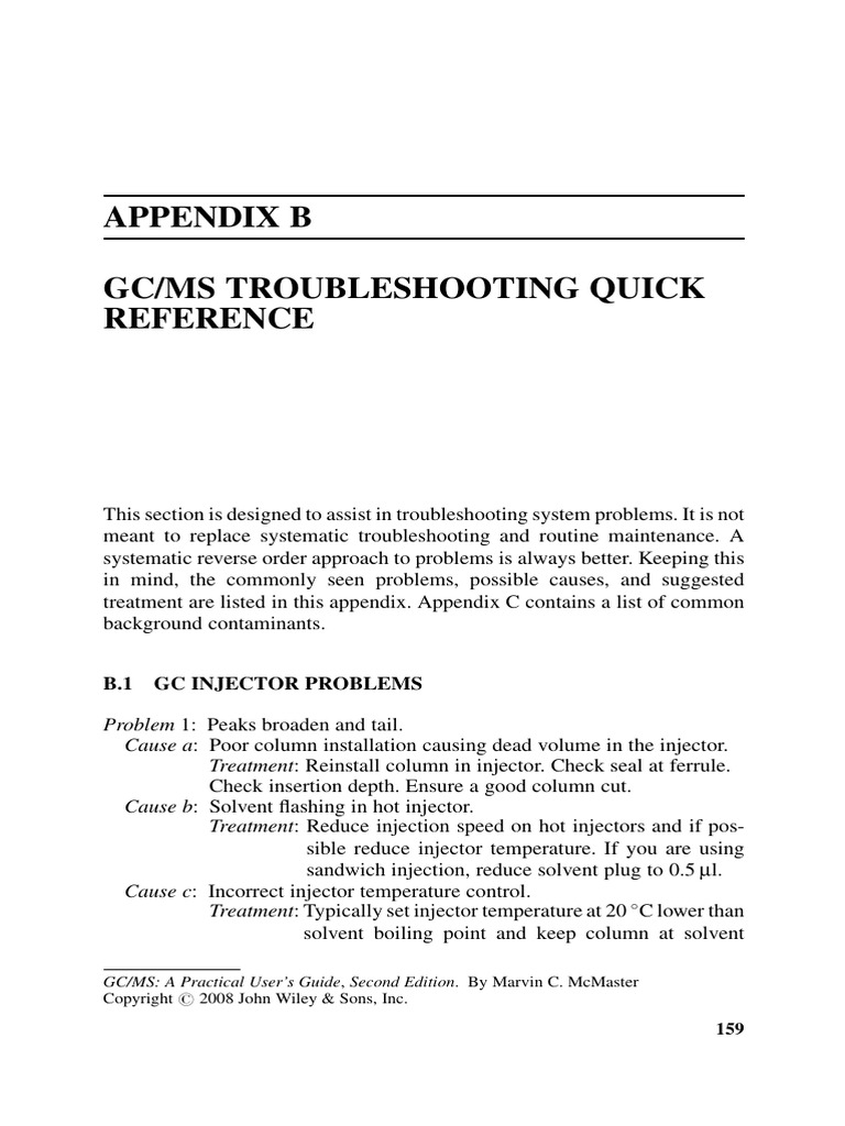 GC MS - 2007 - McMaster - Appendix B GC MS Troubleshooting Quick ...