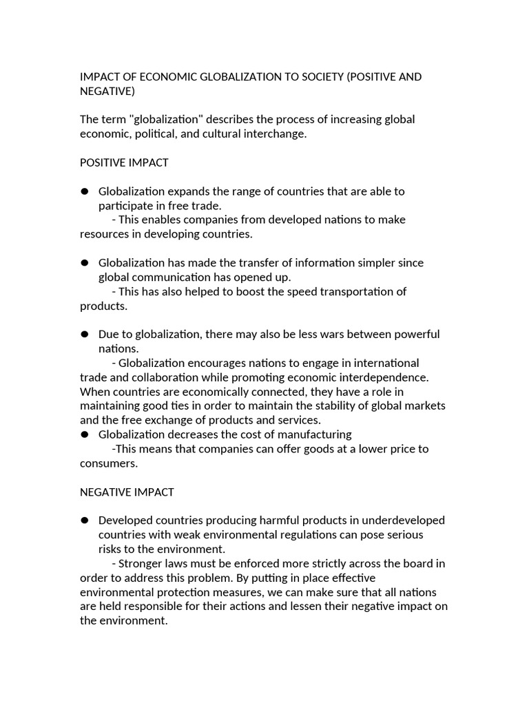 Impact of Globalization To Society | PDF | Globalization | Labour Economics