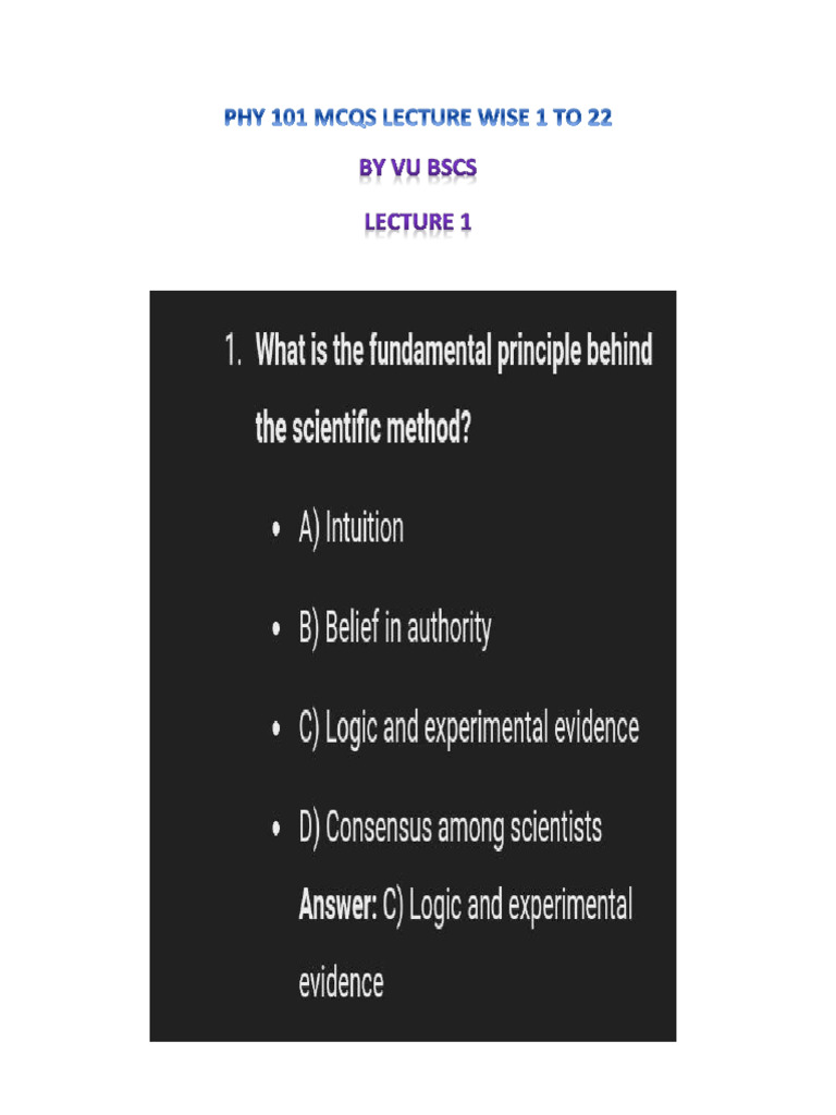 Phy 101 Mcqs Lecture Wise 1 To 22 | PDF