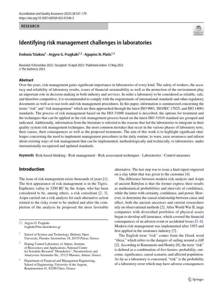 Risk Management in Laboratory Practices | PDF | Risk | Risk Management