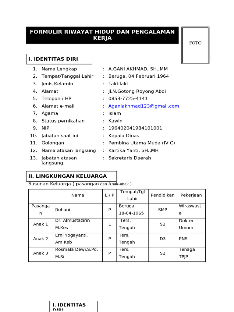 Riwayat Hidup A. Gani Akhmad, SH., MM | PDF