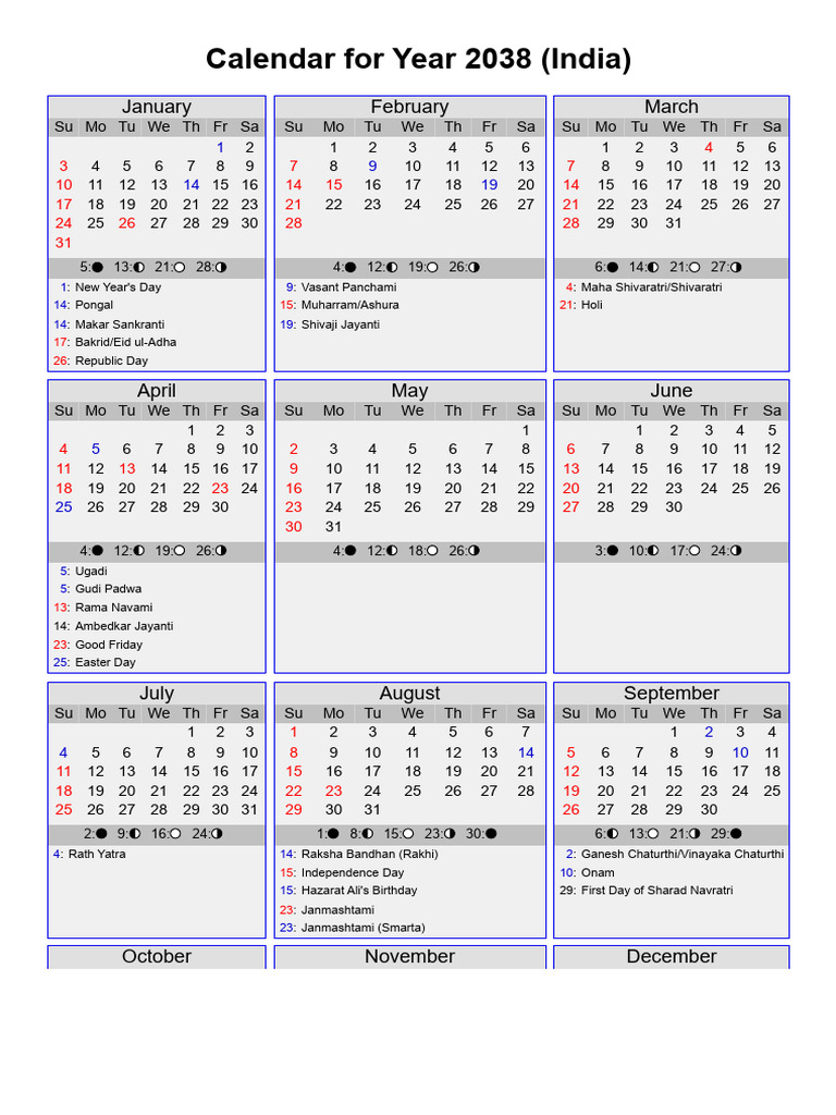 Year 2038 Calendar - India | PDF | Festival | Religious Festivals