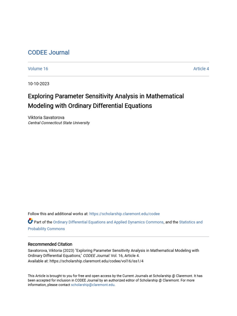 Sensitivity Analysis in Math Modeling - ODEs and Fish Population ...