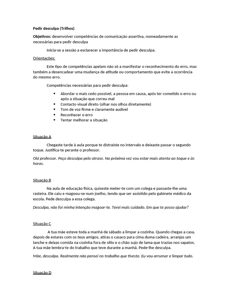 Pedir Desculpa | PDF | Carreira e Crescimento | Artes Linguísticas e ...