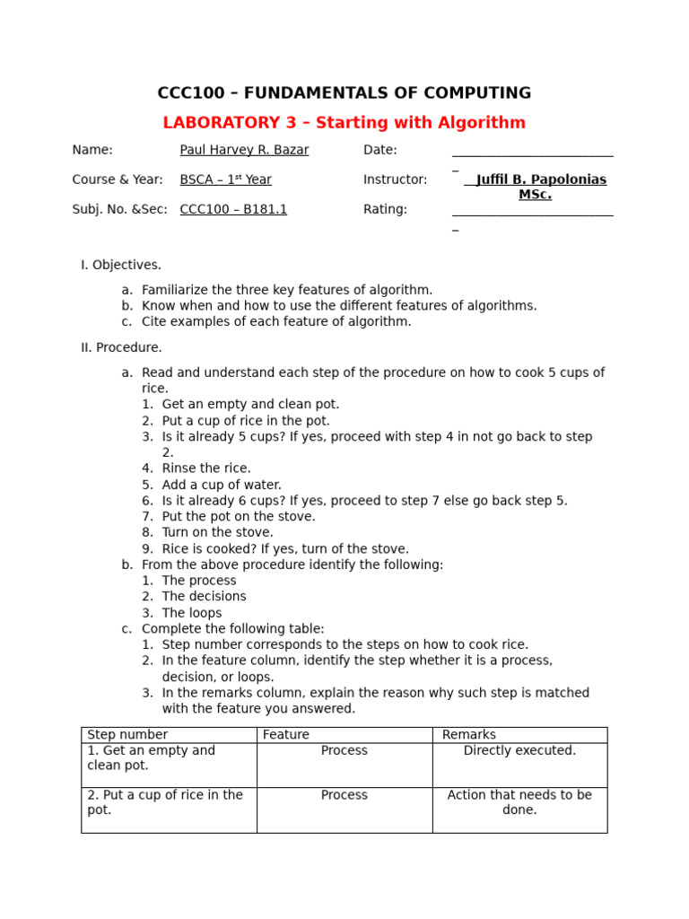 Laboratory 3 Starting in Algorithms | PDF | Algorithms | Computer Science
