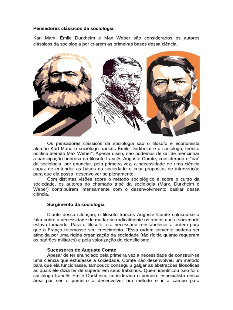 Clássicos da Sociologia e suas Teorias | PDF | Sociologia | Émile Durkheim