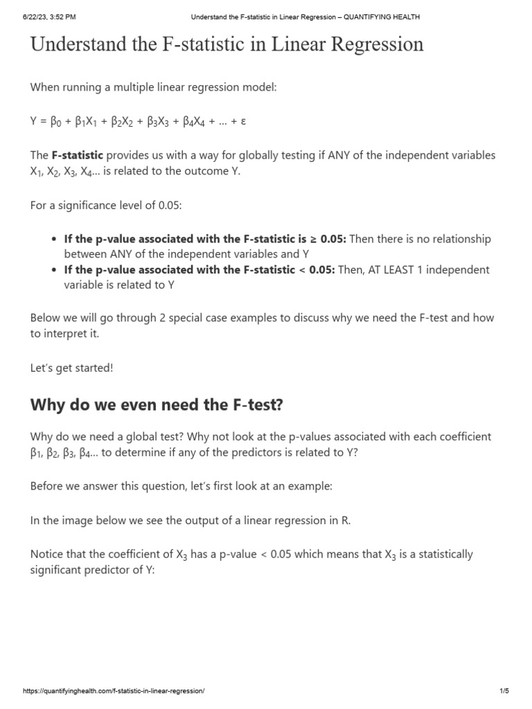 Understand The F-Statistic in Linear Regression - QUANTIFYING HEALTH ...
