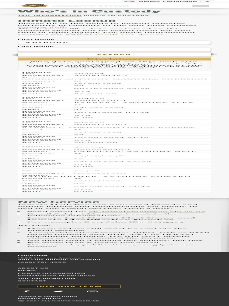 SLO County Jail Inmate Lookup | PDF | Mail | Computing