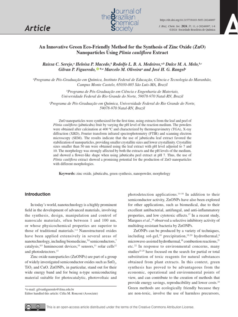 An Innovative Green Eco-Friendly Method For The Synthesis of Zinc Oxide ...