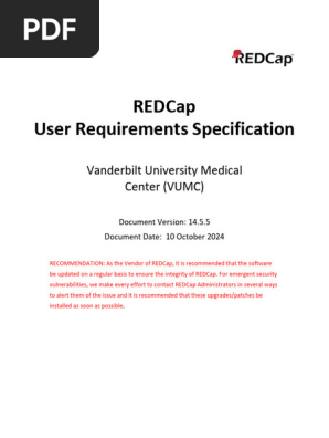 LTS v14.5.5Release REDCap User Requirement Specification URS
