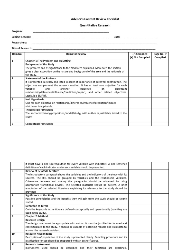 Research Review Checklist for Advisors | PDF | Statistics | Theory