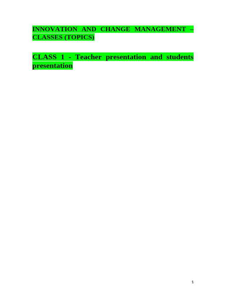 Topics of The Classes of Innovation and Change Management | PDF ...