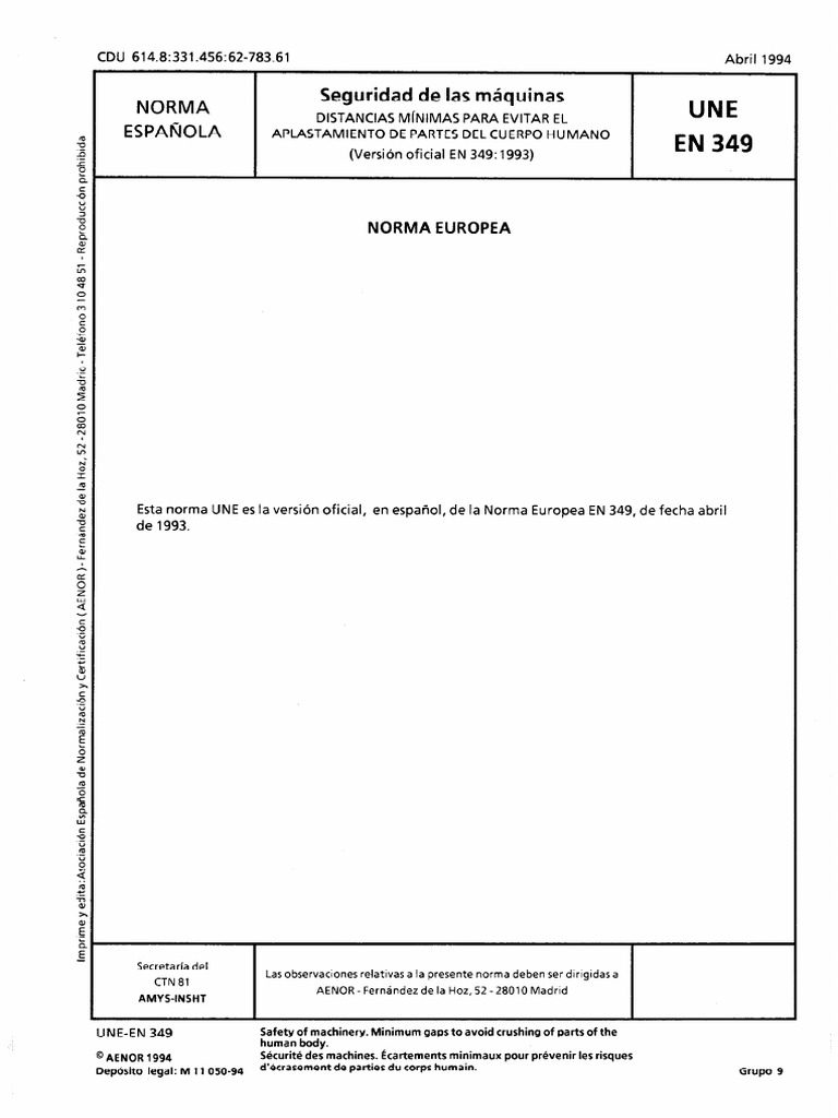 Norma EN 349: Seguridad en máquinas | PDF | Europa | Alemania