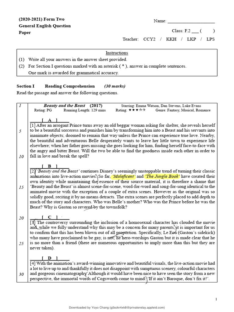 Form 2 English Reading Comprehension | PDF | Linguistics