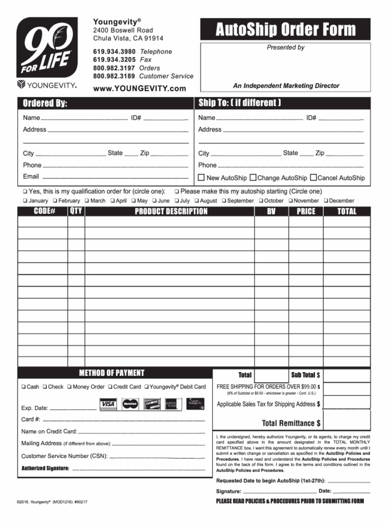 YGY AutoShip Form - 1216 Hires | PDF | Credit Card | Fee