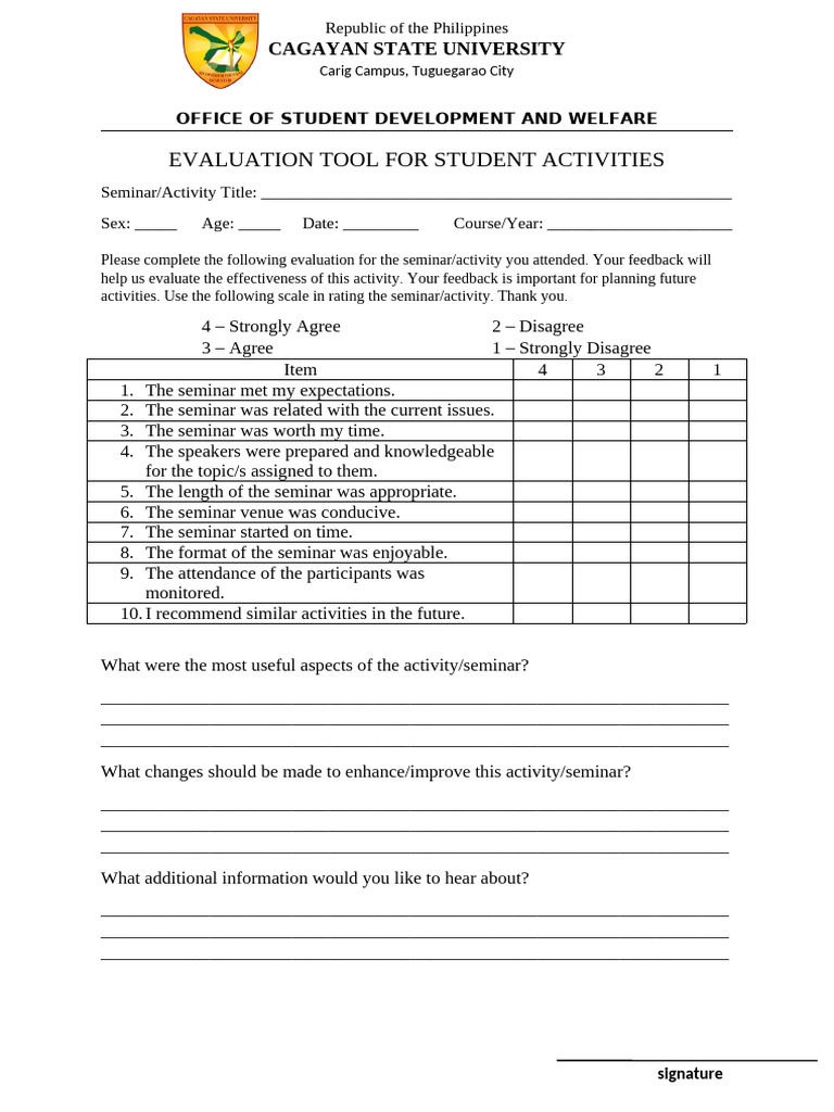 Evaluation Tool For Student Activities | PDF | Career & Growth