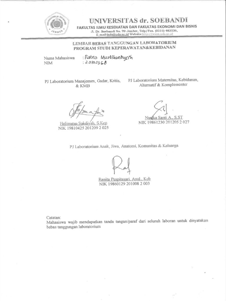 Lembar Bebas Tanggungan Laboratorium | PDF