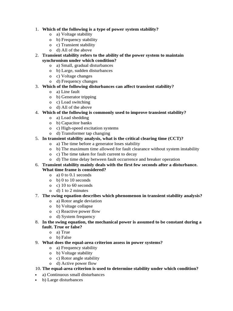 Types and Analysis of Transient Stability | PDF | Steady State ...
