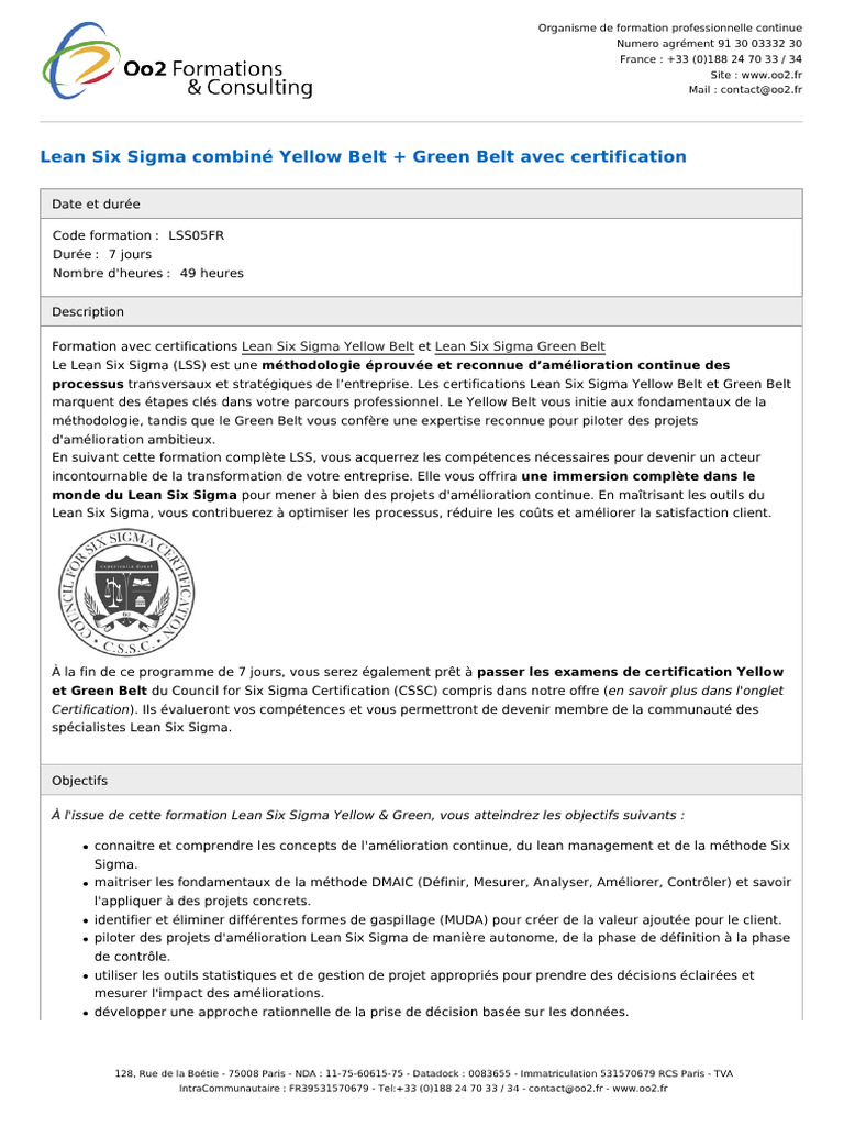 Lean Six Sigma Combine Yellow Belt Green Belt Avec Certification | PDF ...