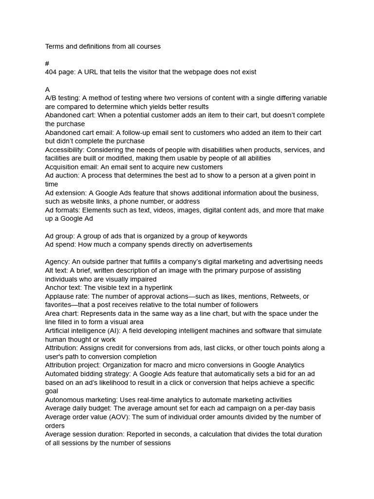 Marketing Terms and Definitions Guide | PDF | Advertising | Online ...