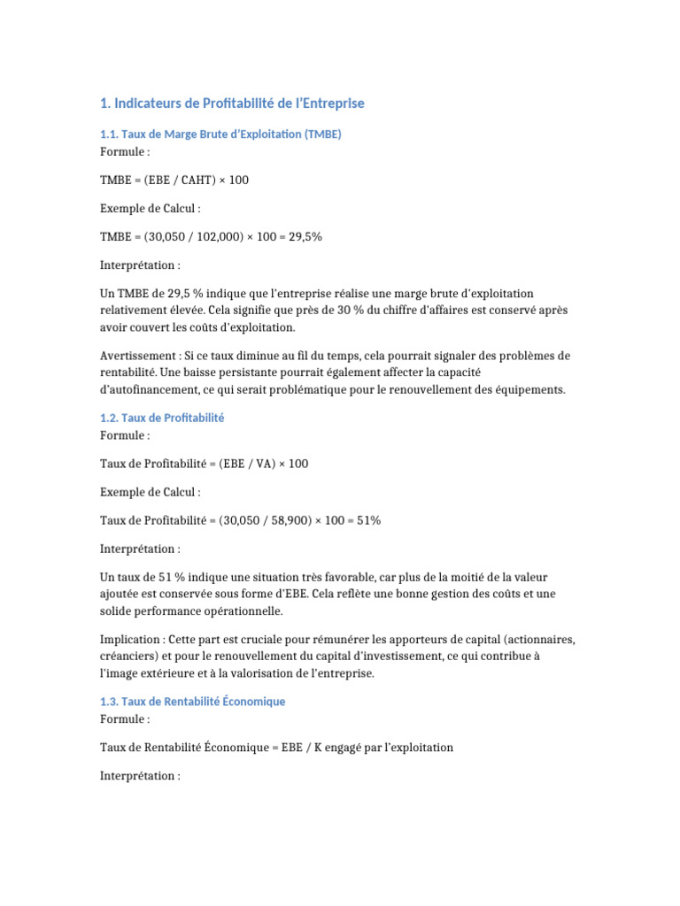 Indicateurs de Profitabilité d'Entreprise | PDF | Finance et gestion ...