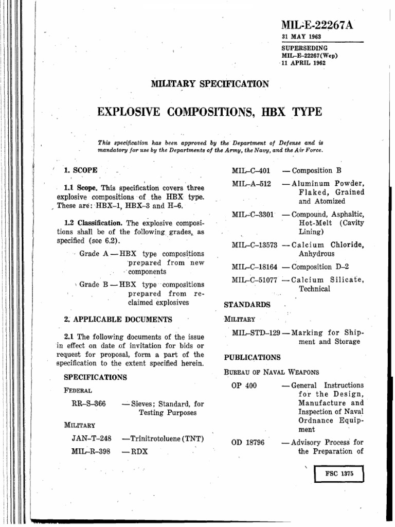 MIL-E-22267A - Composição Explosivo HBX - MK81 | PDF | Chemical Substances