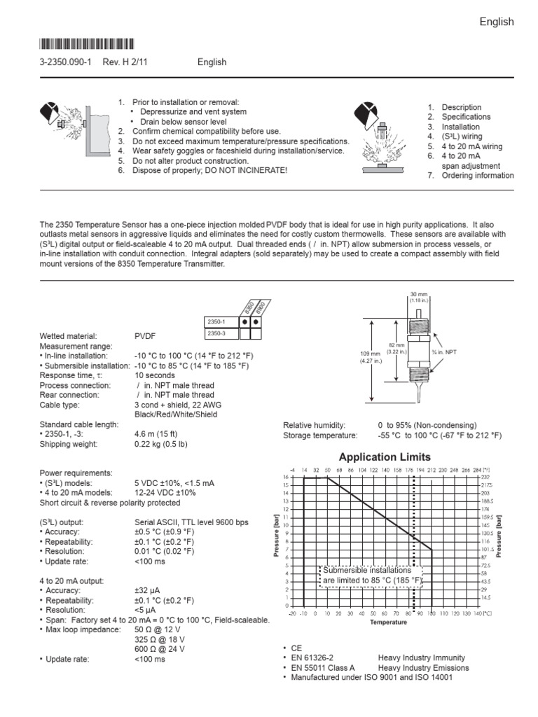 Signet 2350 Temperature Sensor Guide | PDF | Electrical Wiring | Sensor
