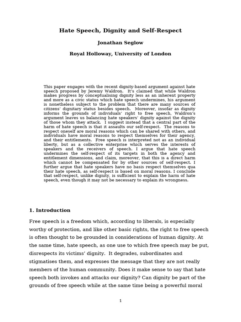 Hate SpeechDignityandSelfRespect4 | PDF | Freedom Of Speech | Hate Speech