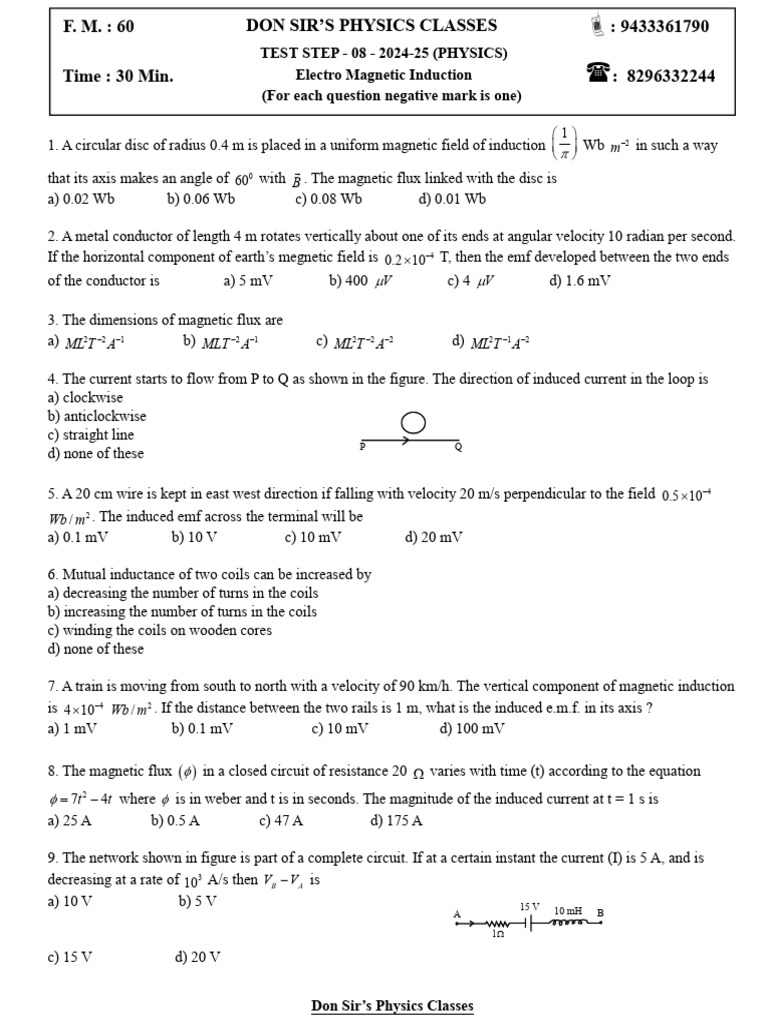 Magnetic Induction Concepts and Problems | PDF | Electromagnetic ...