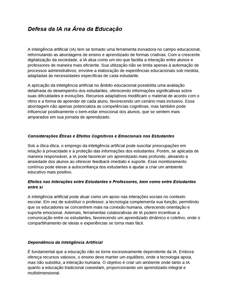 IA na Educação: Benefícios e Desafios | PDF | Inteligência artificial ...