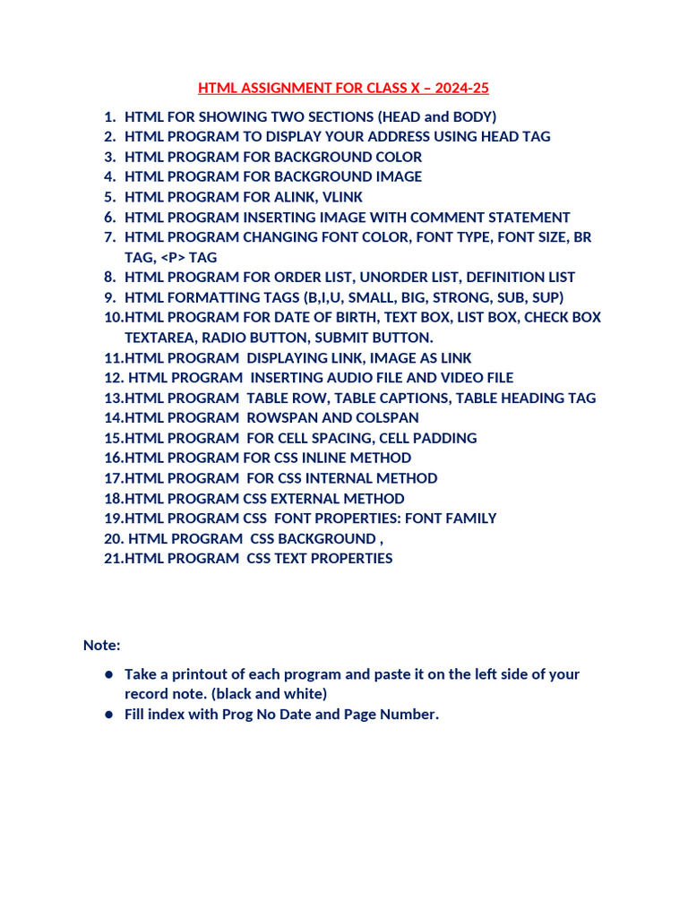 HTML Practice Programs for Class X | PDF | Computers