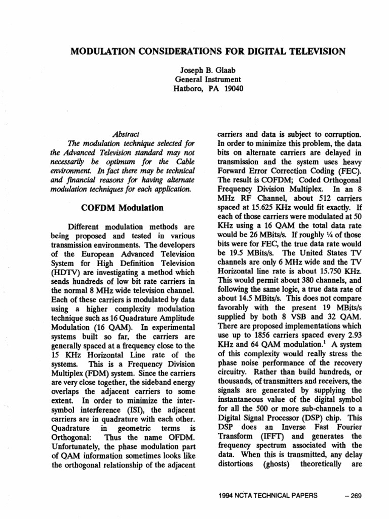 Digital Television Modulation Techniques | PDF | Modulation ...