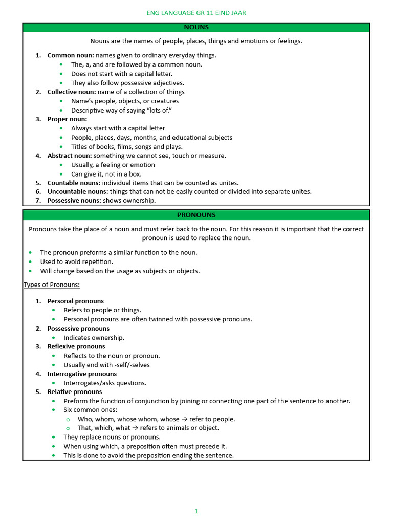 Grade 11 English Grammar Guide | PDF | Verb | Noun