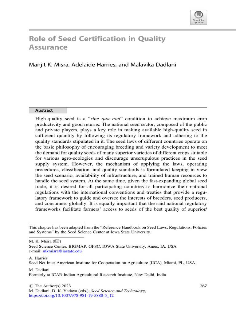Role of Seed Certification in Quality Assurance 30x5pn8r | PDF | Plant ...