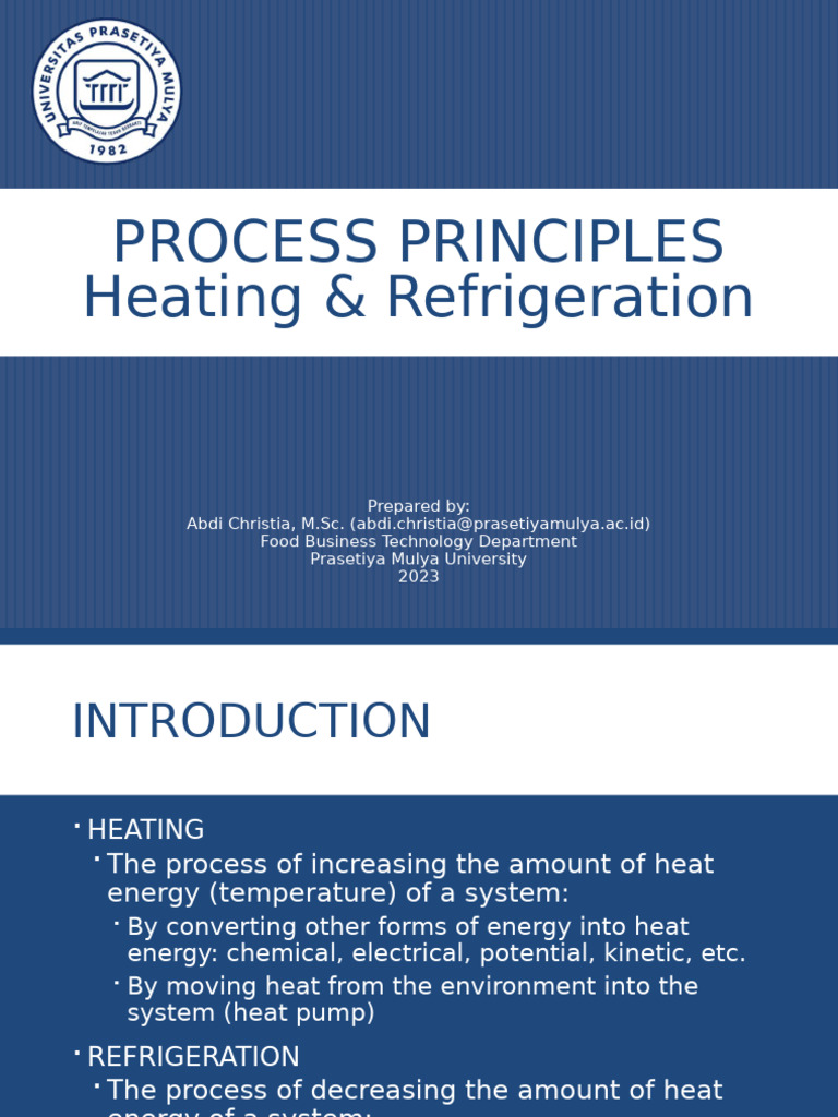2023 Process Principles - W7 - Heating and Refrigeration | PDF