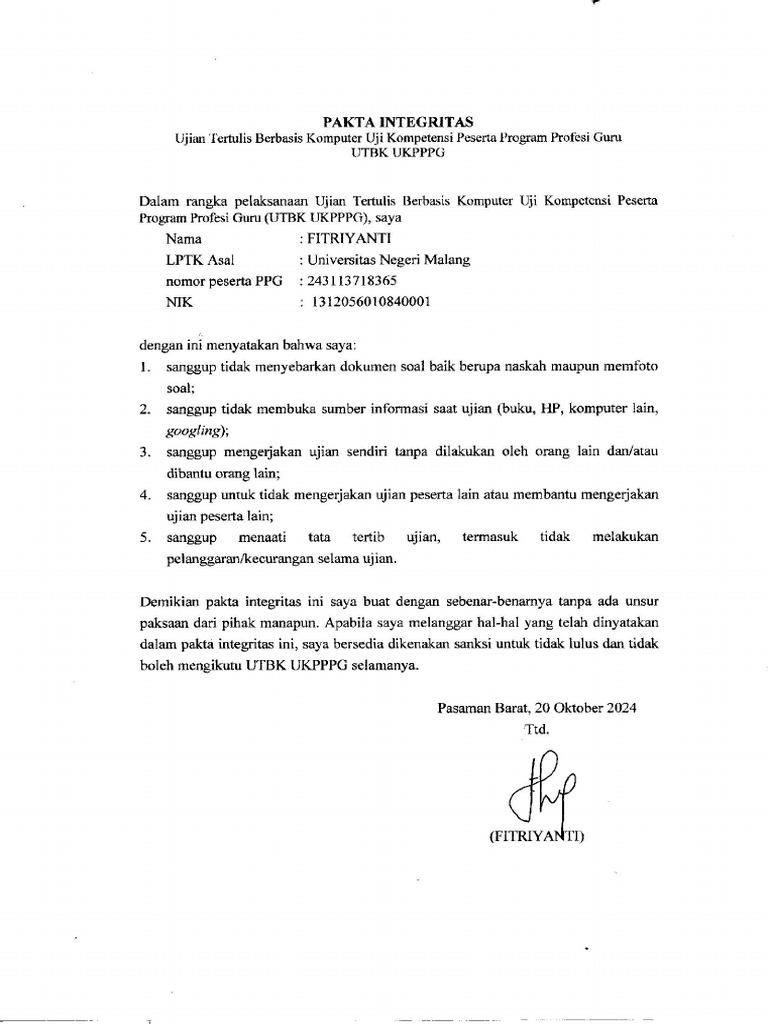 Data PPG Fitri Yanti | PDF
