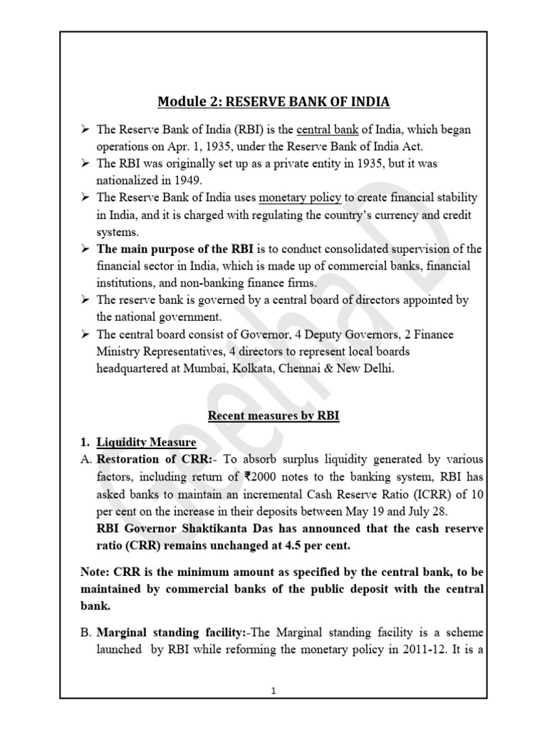 Overview of Reserve Bank of India Functions | PDF | Reserve Bank Of ...