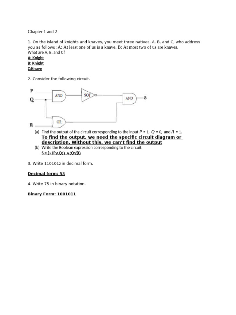 Logic Puzzles and Boolean Algebra Solutions | PDF | Function ...