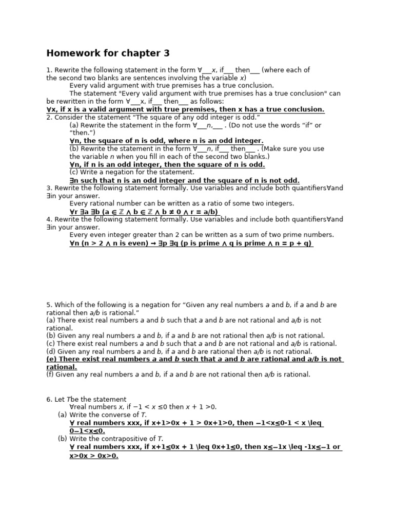 Logic and Quantifiers Homework Guide | PDF | Argument | Integer