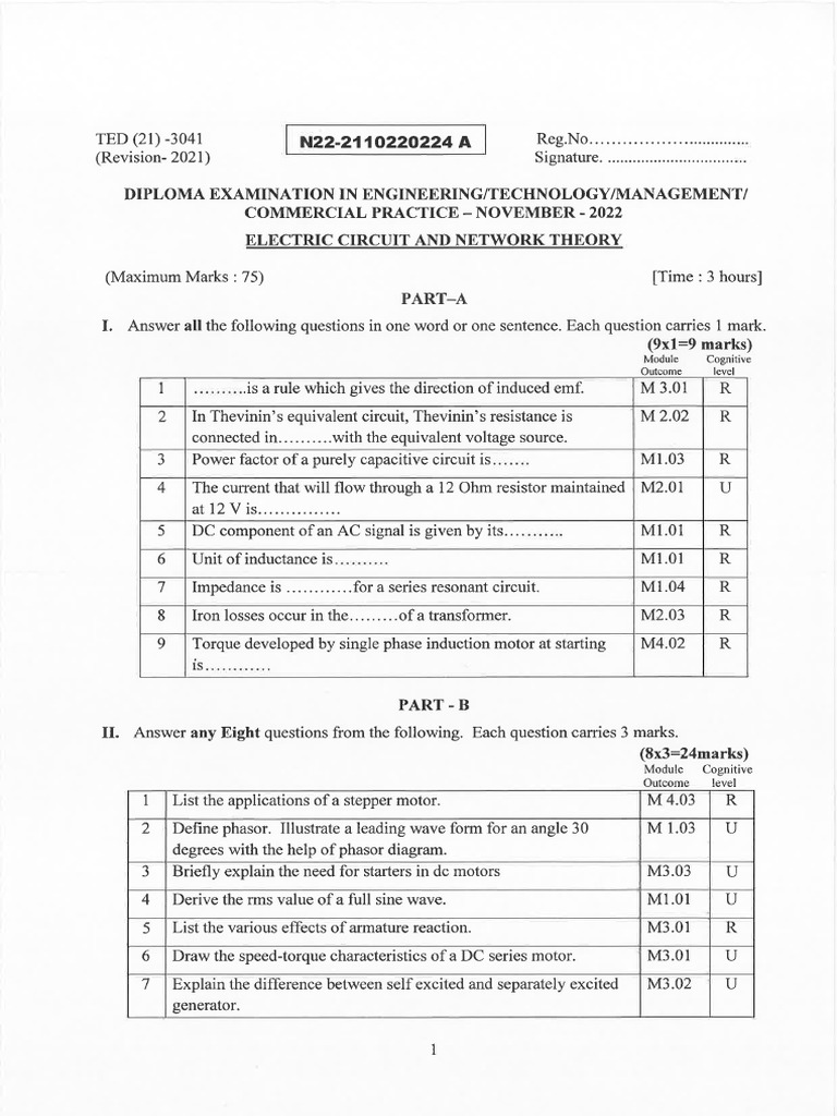 Electric Circuit & Network Theory N22 R21 3041 | PDF