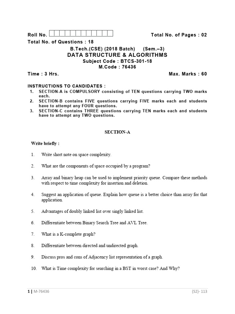 Data Structures & Algorithms Exam Guide | PDF | Algorithms And Data ...