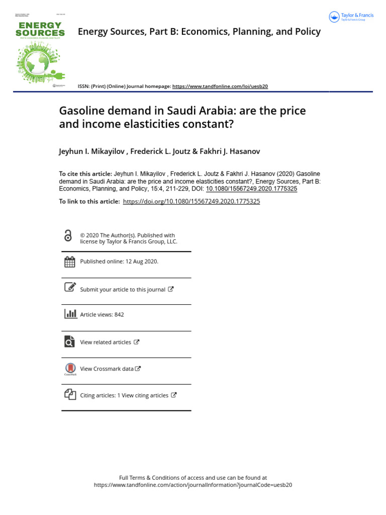 Gasoline Demand Elasticities in Saudi Arabia | PDF | Demand ...