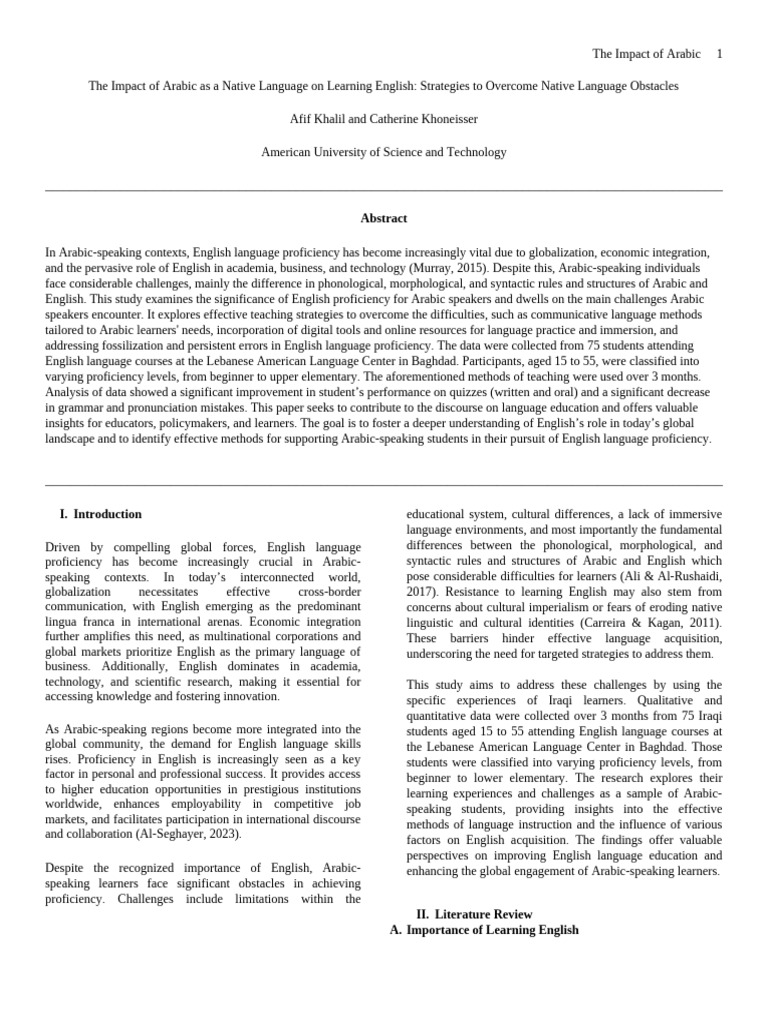 The Impact of Arabic As A Native Language On Learning English | PDF ...