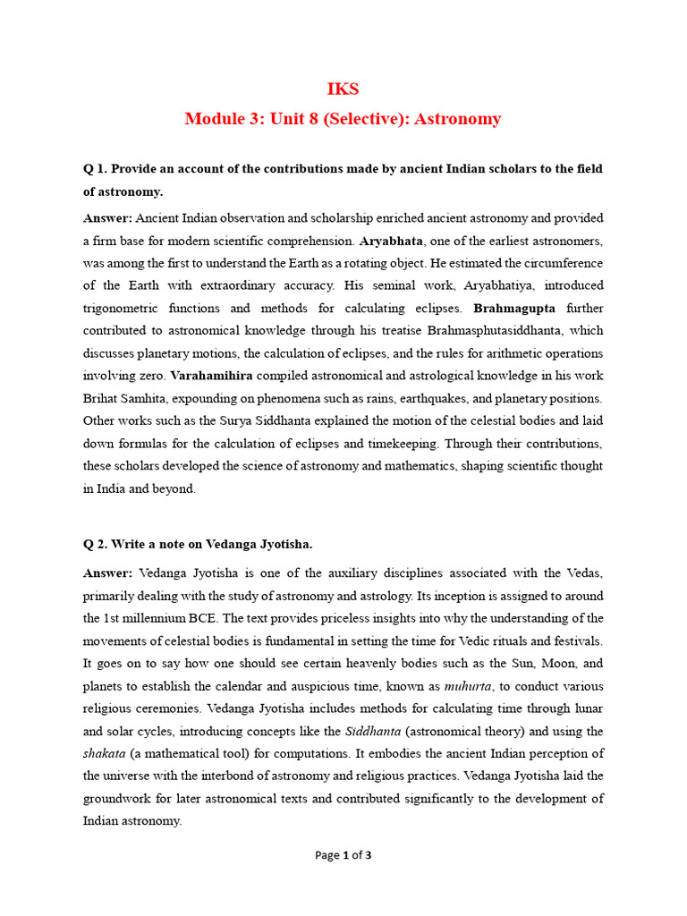 Ancient Indian Contributions to Astronomy | PDF | Hindu Astrology ...